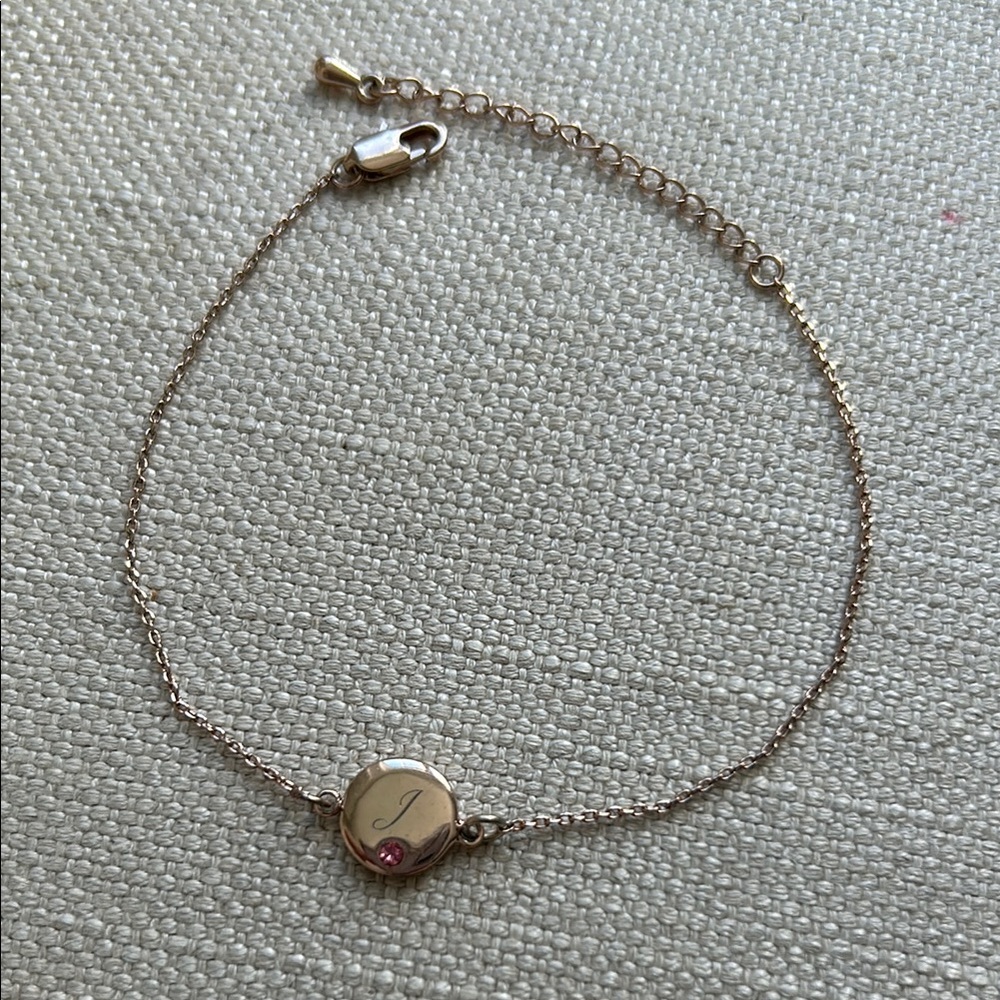 Rose gold “J” letter Bracelet with Pink Gemstone